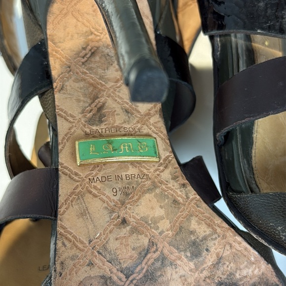 L.A.M.B. Brown/Grey Strappy Heels - Picture 7 of 11